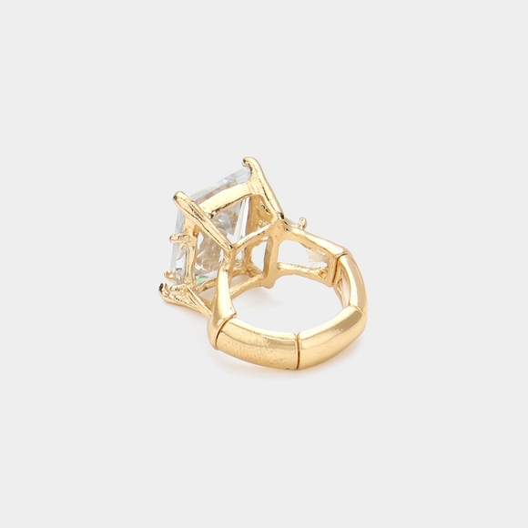 Red Gold Rectangle Cut Crystal Stretch Cocktail Ring Fashion Statement Jewelry - Picture 2 of 2